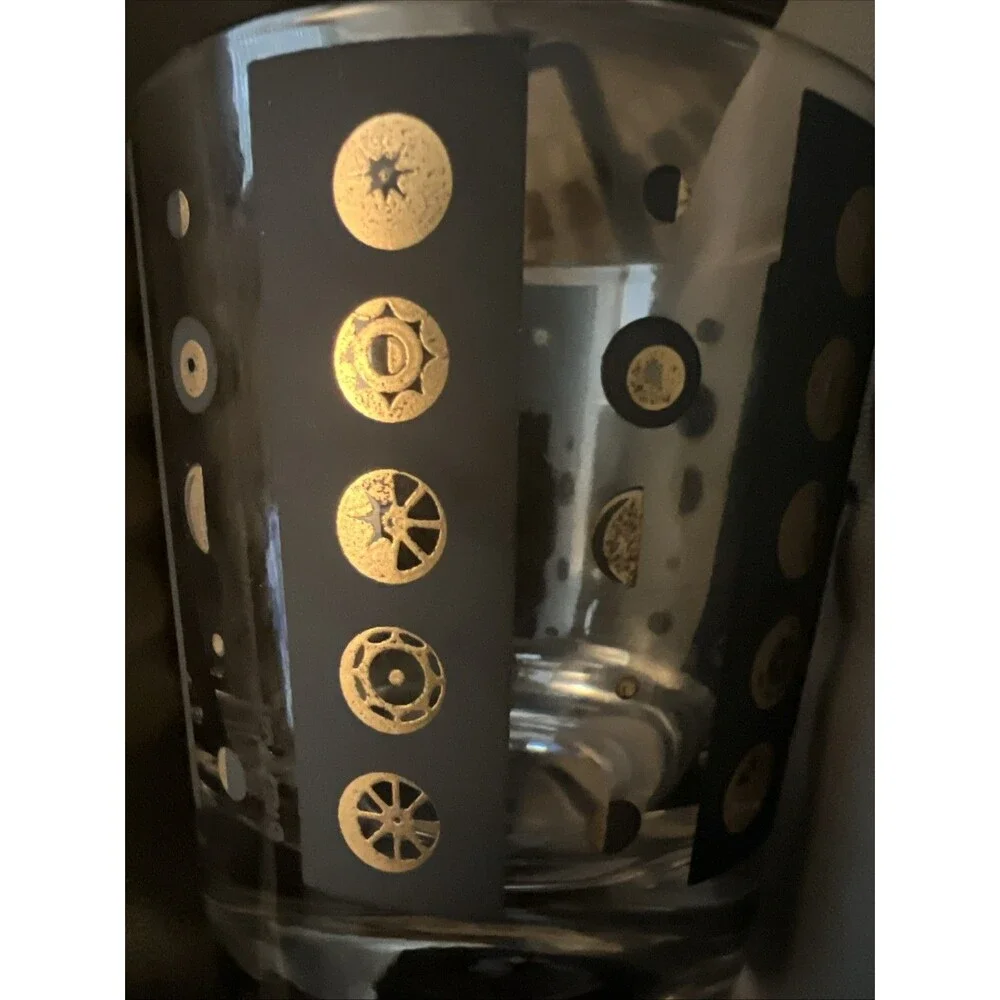 Fred Press Sun Moon Celestial Eclipse Low Ball Glass Atomic MCM Rare Black/Gold